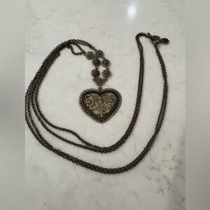 Rare Cookie Lee Victorian-inspired Long Double Strand Floral Heart Toggle N/L